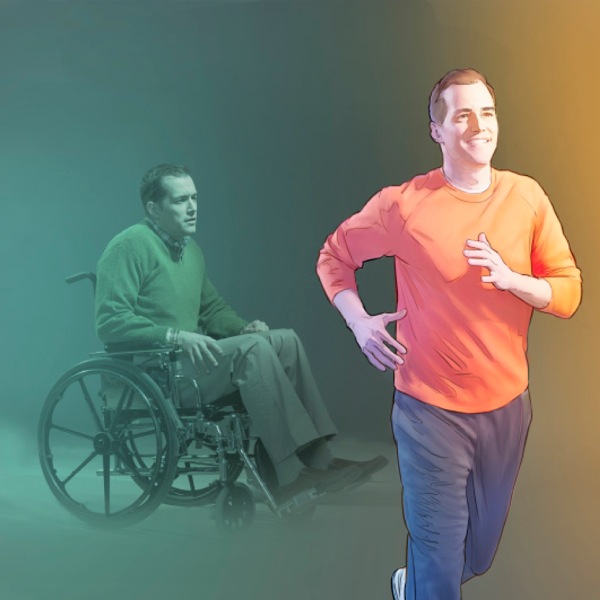 Um homem numa cadeira de rodas volta a andar