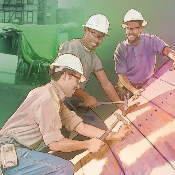 Pessoas construindo casas