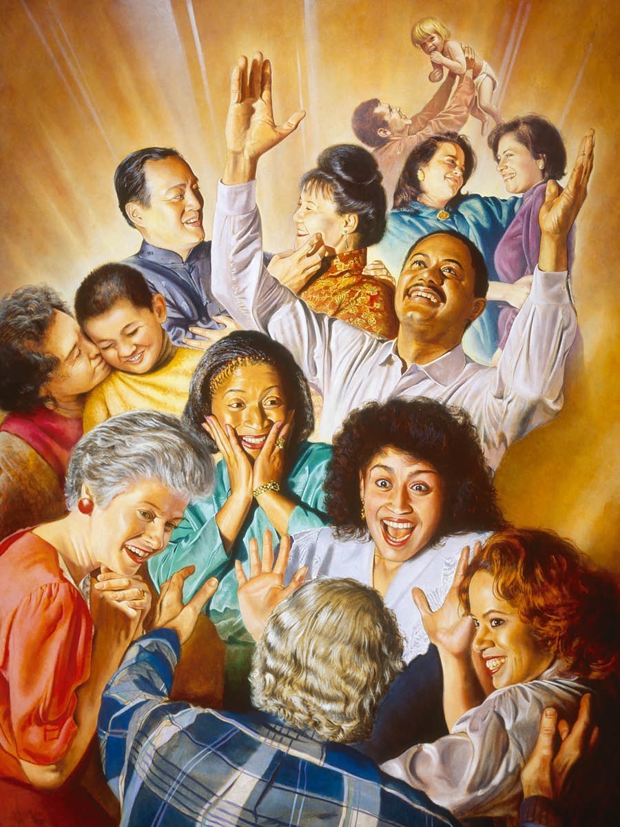 Pessoas felizes dando boas-vindas aos ressuscitados