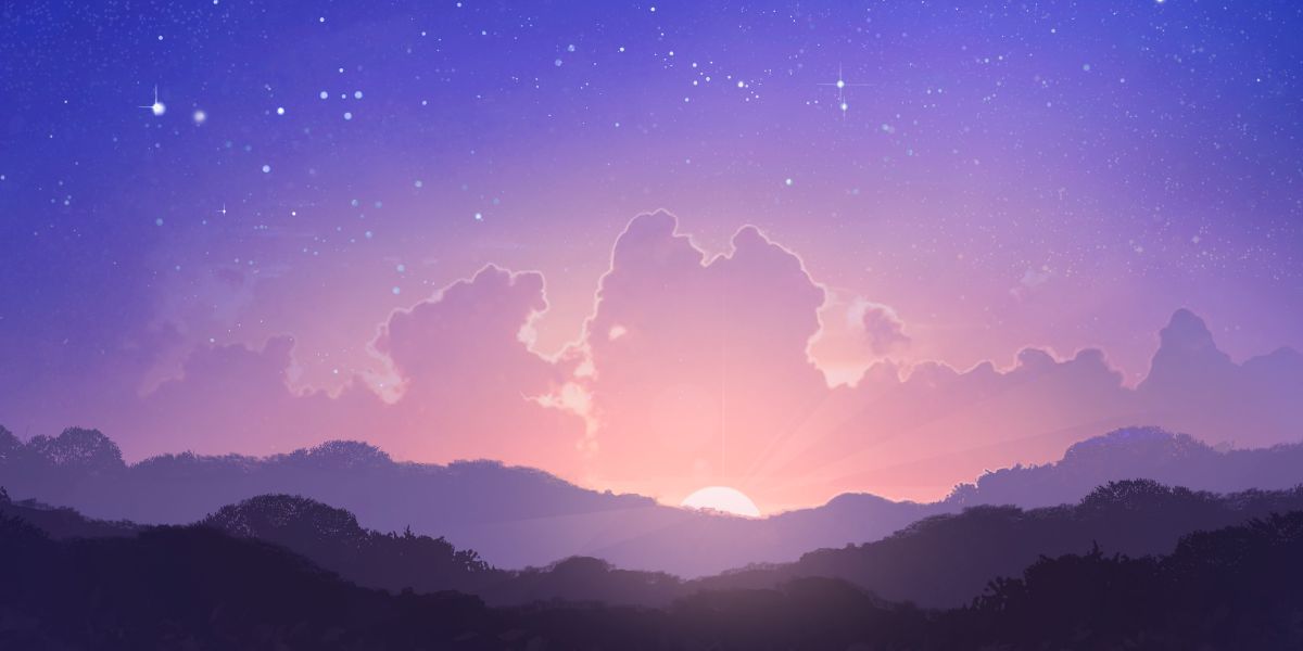 Un cel estrelat amb el sol en l’horitzó