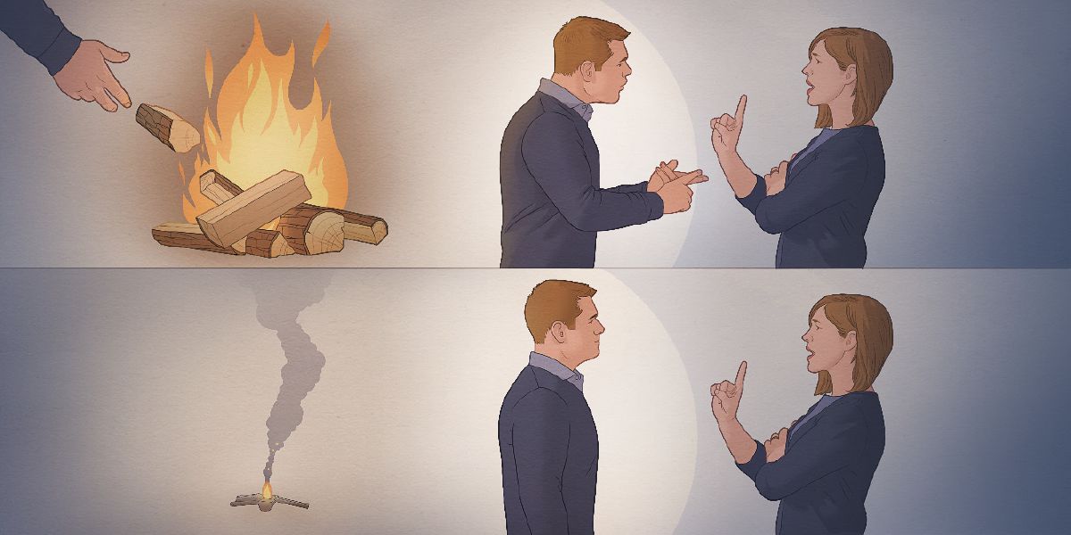 Com si tirara més llenya a un foc, un marit contraataca verbalment quan la seua dona el provoca; com si apagara un foc, un marit es refrena quan la seua dona el provoca
