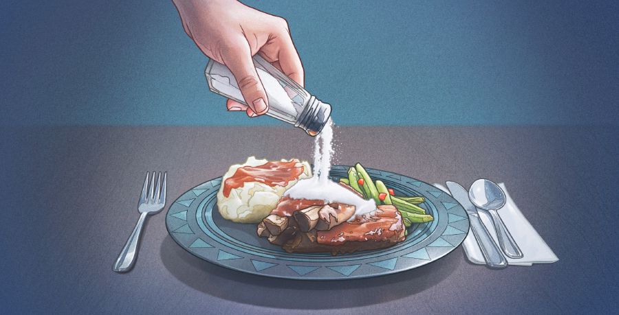 Algú posa molta sal en un plat de menjar
