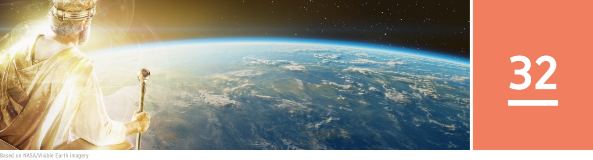 Lliçó 32. Jesucrist com a rei celestial sosté un ceptre i governa sobre tota la terra.