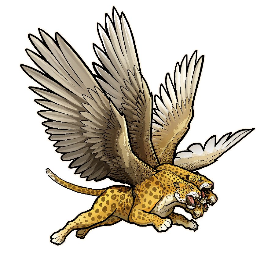 Una bèstia com un lleopard amb quatre caps i quatre ales en la seua esquena