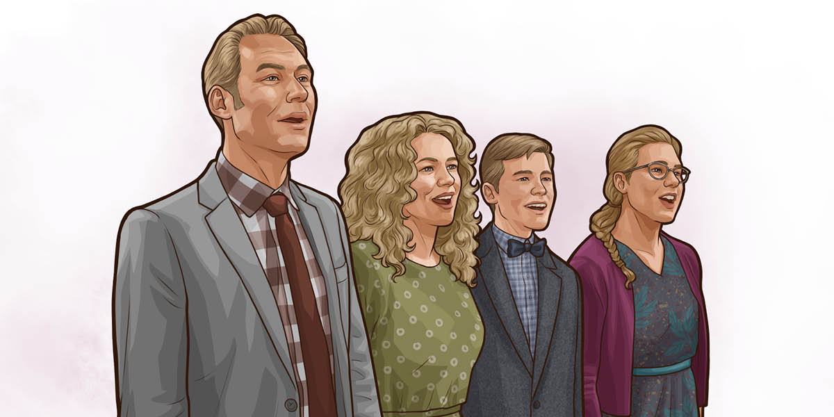 Una família cantant junta en una reunió.