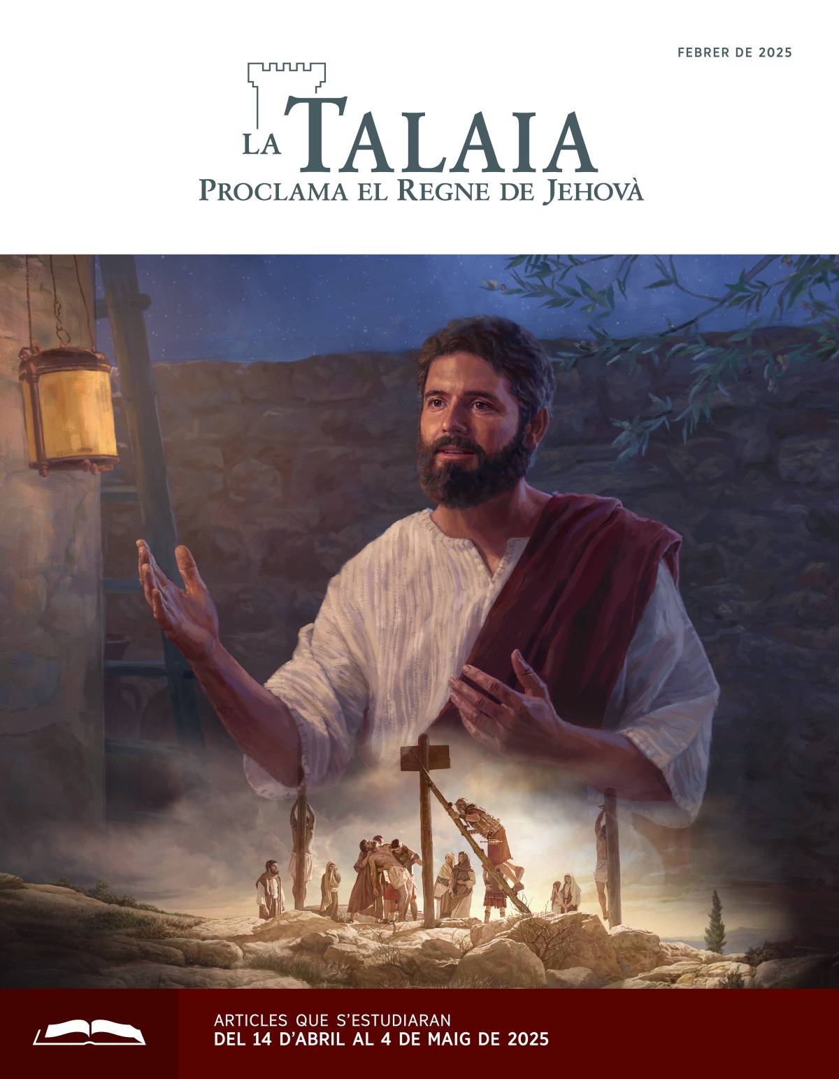 Collage: 1) Jesús parlant durant la nit. 2) Els soldats romans retiren el cos de Jesús del pal de turment.