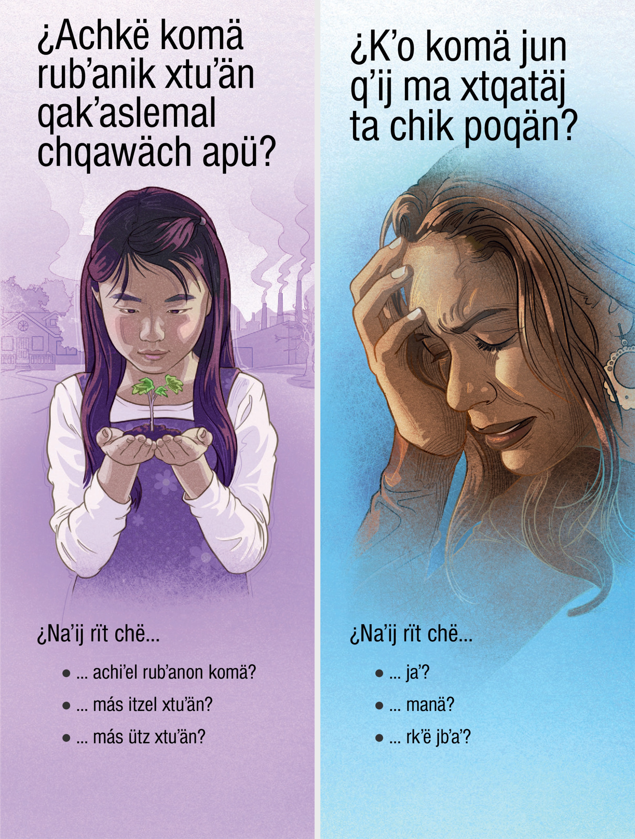 Ri tratados «¿Achkë komä rubʼanik xtuʼän qakʼaslemal chqawäch apü?» y «¿Kʼo komä jun qʼij ma xtqatäj ta chik poqän?».