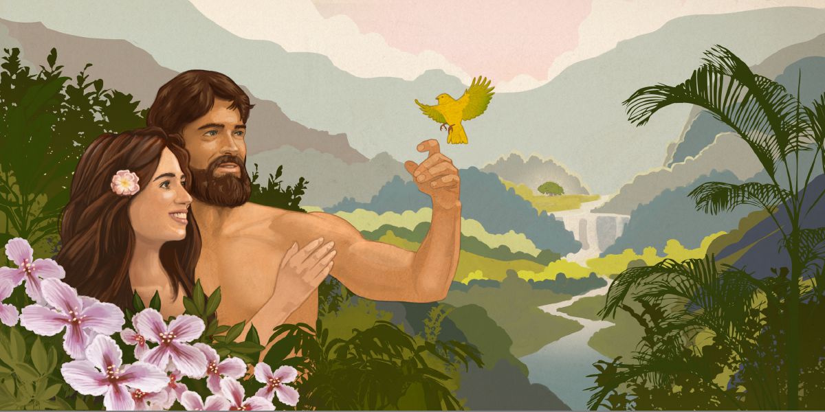 Adán y Eva ye kʼo pa jardín de Edén
