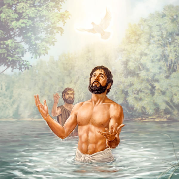 L’esperit sant baixant cap a Jesús en el seu bateig