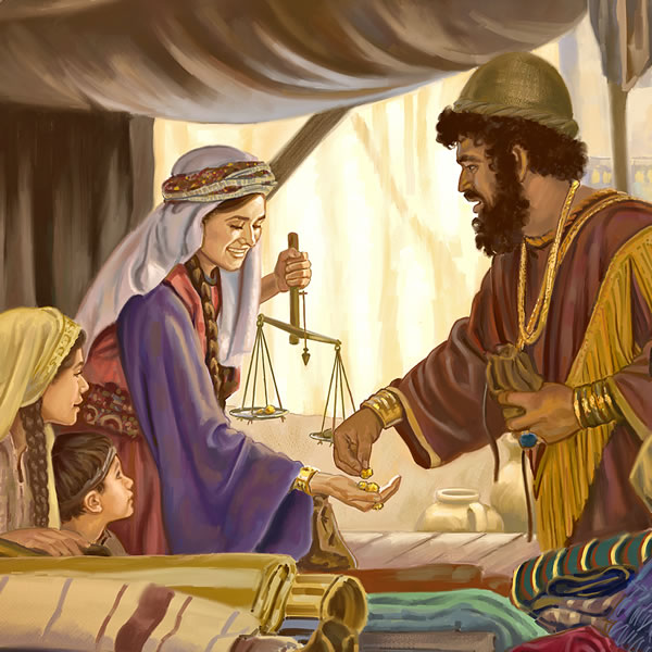 Una dona porta el seu propi negoci en un mercat de l’antic Israel