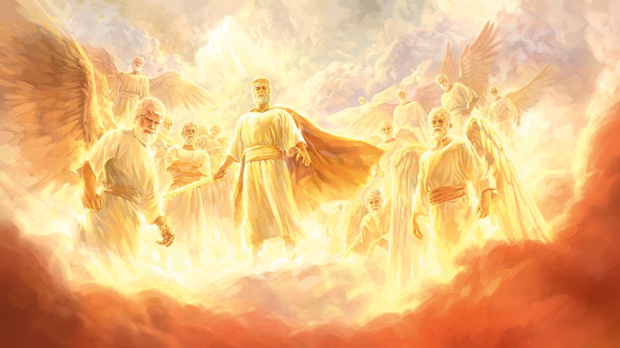 Jesús, com a Rei poderós, acompanyat d’un exèrcit d’àngels