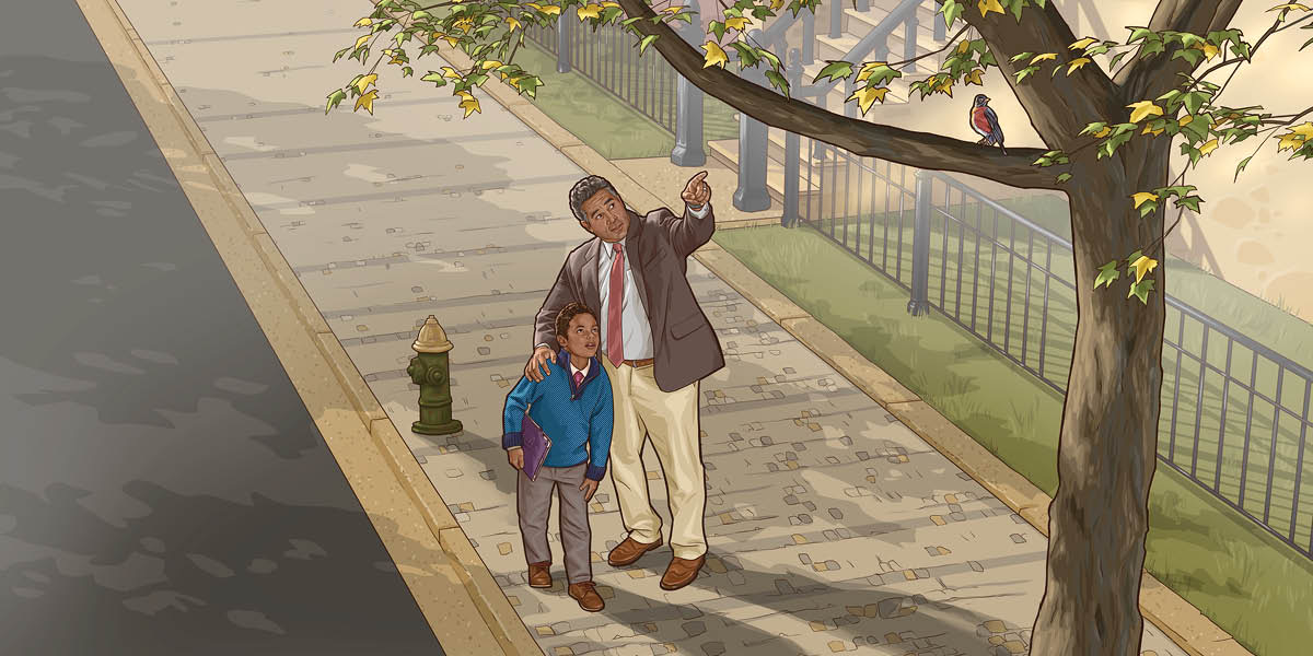 Tate a txi komba txinyana mwanana wakwe txi nga khandama ka mndonga va txi txhumayela ngu mti ni mti.