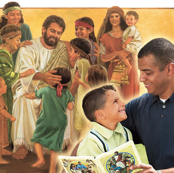 1. Si Jesus naggahin ug panahon sa mga bata; 2. Amahan nga naghisgot sa librong Pagkakat-on Gikan sa Dakong Magtutudlo uban sa iyang anak