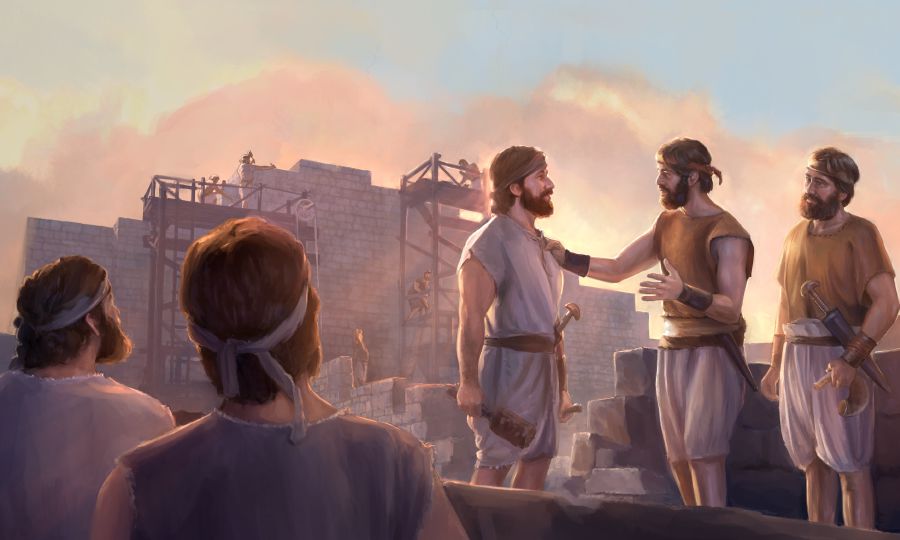 Si Nehemias nagdasig sa iyang mga kauban nga nagtukod pag-usab sa paril sa Jerusalem.