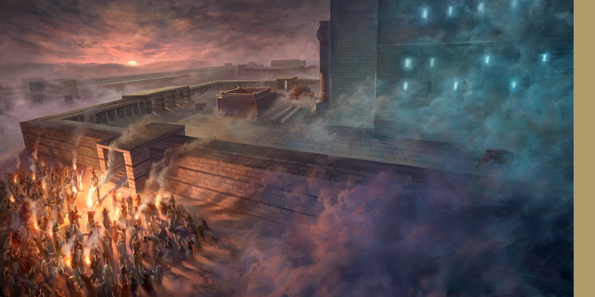 Sa kangitngit, ang apostatang mga Hudiyo nagsimbag idolo diha sa amihanang ganghaan sa templo sa Jerusalem.