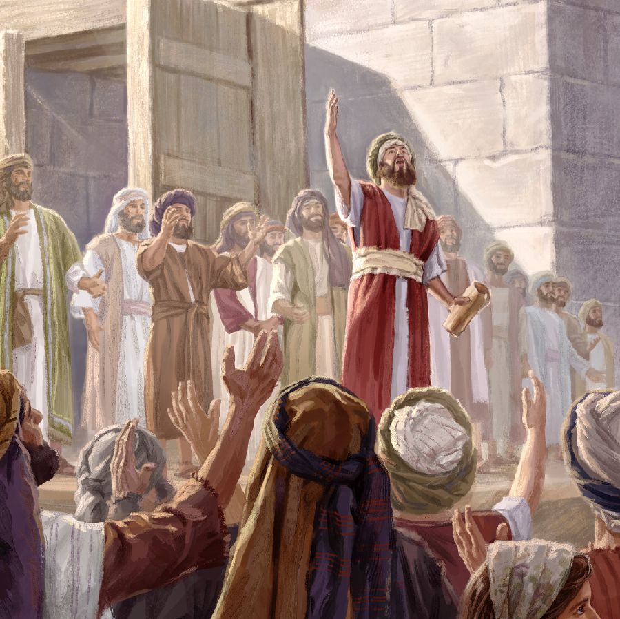 Si Esdras ug ang ubang lalaki nagtudlo sa katawhan bahin sa mga balaod ni Jehova.