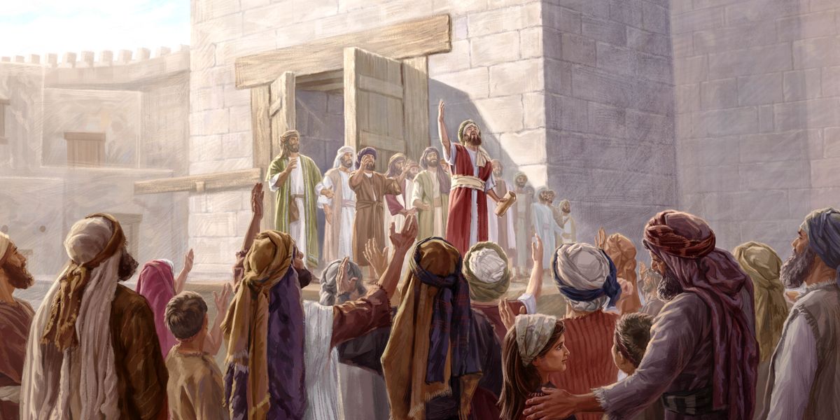 Si Esdras naggunit ug linukot nga basahon ug nagdayeg kang Jehova atubangan sa katawhan.