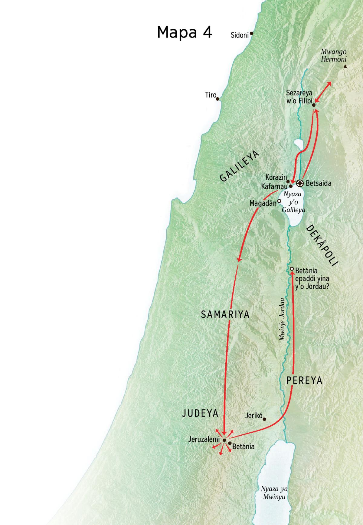 Mapa a mabasa akosile Yezu o Judeya vina o Galileya