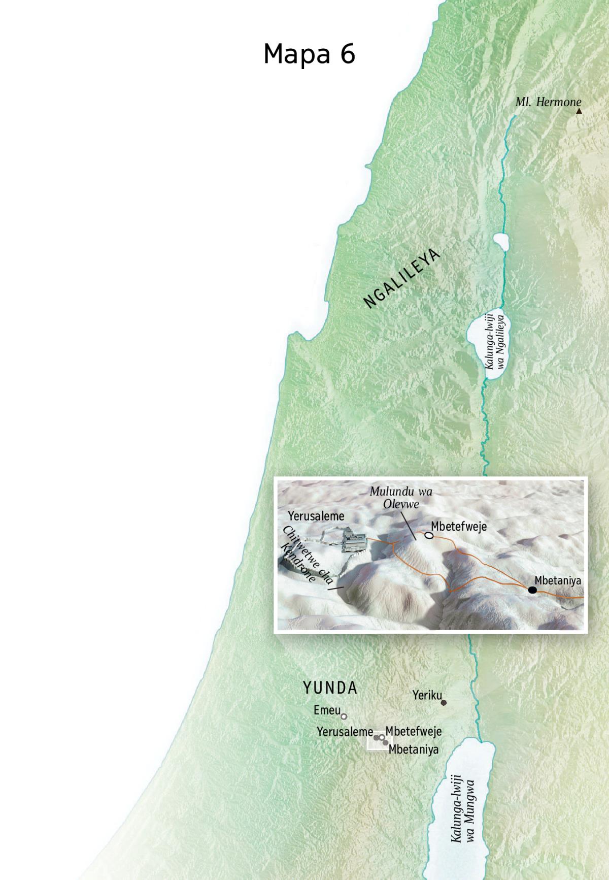 Mapa ya mulimo wa kasula wa kwambujola wa Yesu mu Yerusaleme, Mbetaniya, Mbetefweje, ni Mulundu wa Olevwe