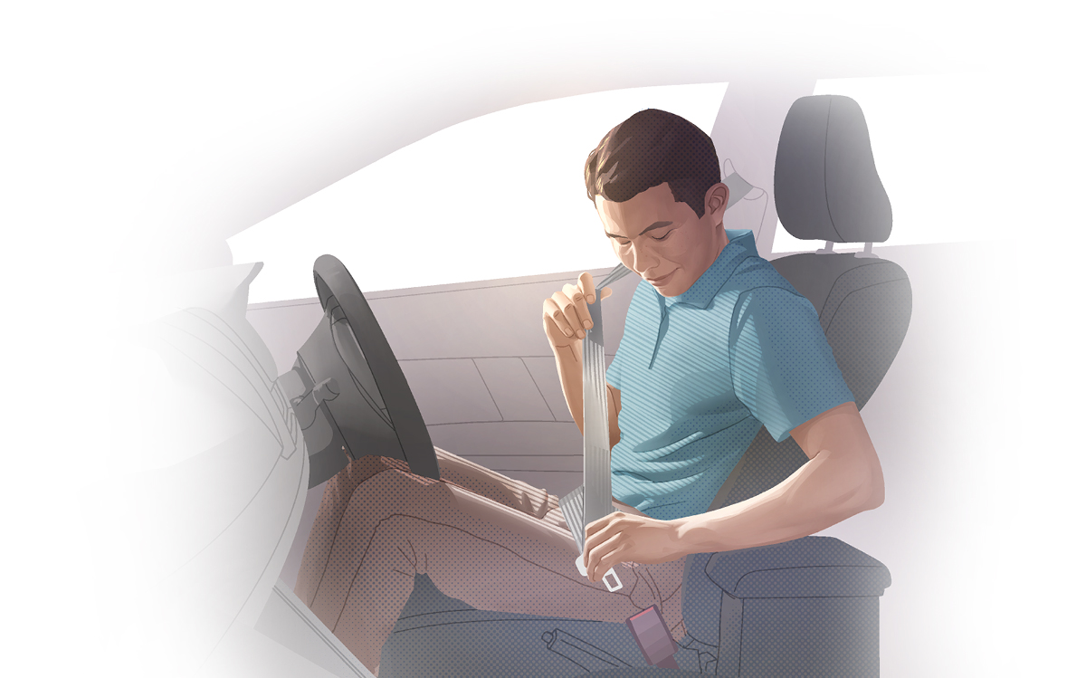 پیاوێک لە ئۆتۆمبیلێکدا پشتێنی سە‌لامە‌تی دە‌بە‌ستێت.‏