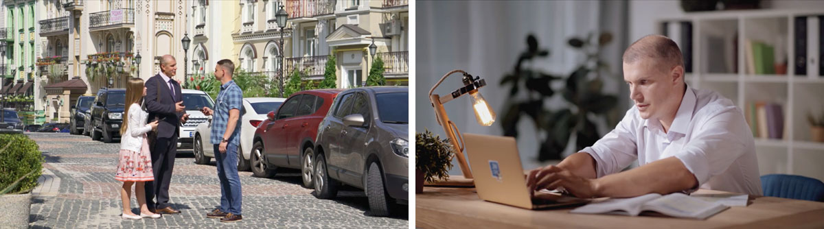 وێنە:‏ دیمە‌نە‌کانی ڤیدیۆکە تۆپی پێ هۆکاری ژیانم بوو.‏ ١.‏ ئە‌ندری دە‌ست بە خوێندنی پە‌رتووکی پیرۆز دە‌کاتە‌وە.‏ ٢.‏ ئە‌ندری لە‌گە‌ڵ کچە‌کە‌ی ئامۆژگاری دە‌کات.‏