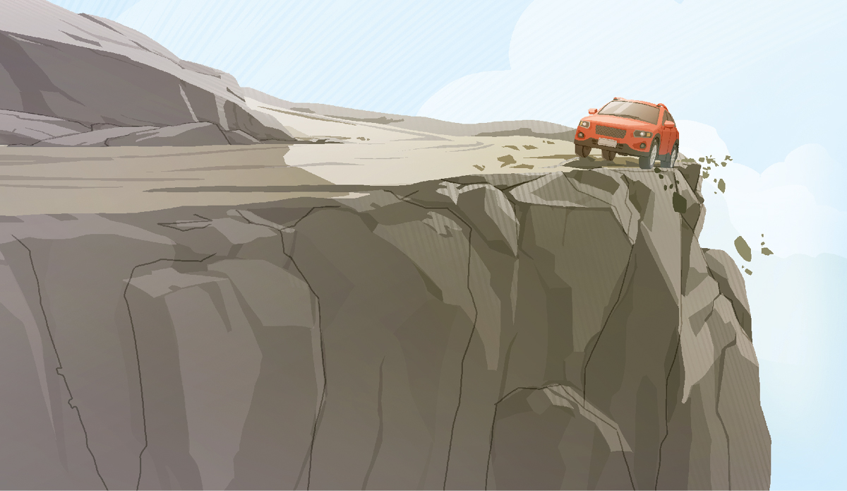 ئۆتۆمبیلێک بە قە‌راغی ڕێگایە‌کی شاخاویدا دە‌ڕوات.‏ دواوە‌ی سە‌یارە‌کە دە‌ستی کرد بە لادان لە قە‌راغە‌کە.‏