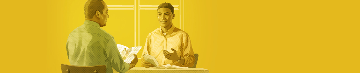 گە‌نجێک بە یارمە‌تی شاهیدانی یە‌هوە پە‌رتووکی پیرۆز دە‌خوێنێت.‏