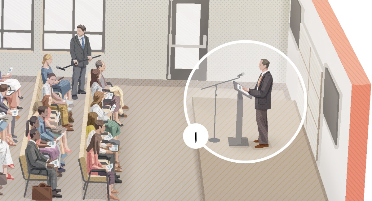 ا.‏ پیاوێکی شاهیدی یە‌هوە لە کۆبوونە‌وە‌کە‌دا لە‌سە‌ر بنە‌مای پە‌رتووکی پیرۆز وتارێک دە‌دات.‏