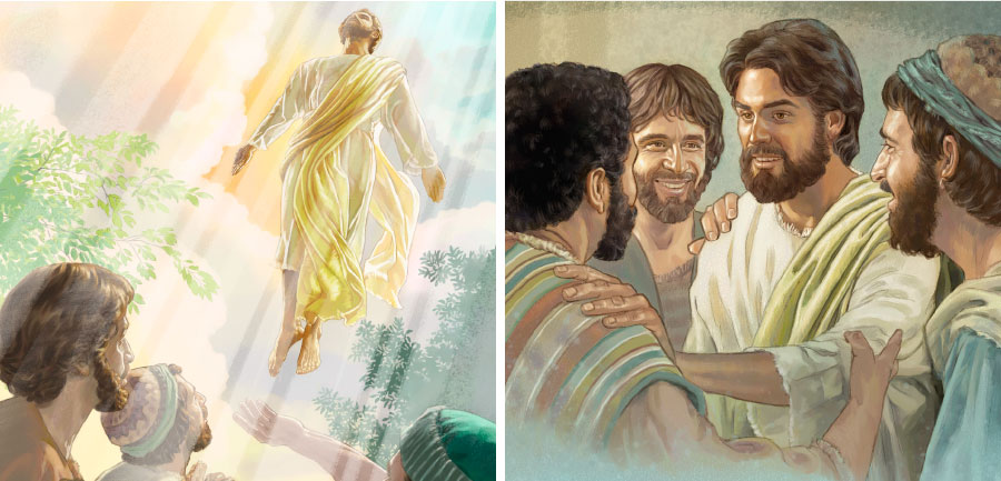 عیسا خۆی پێشانی قوتابیە‌کانی دە‌دات دوای دە‌گە‌ڕێتە‌وە بۆ ئاسمان