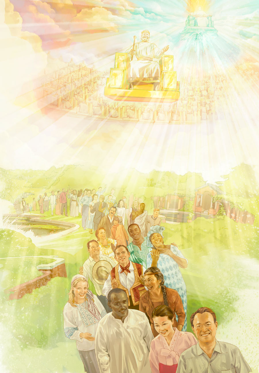 عیسا لە‌تە‌ختی پادشایە‌وە بە‌سە‌ر ئە‌م خە‌ڵکانە فە‌رمانڕە‌وایە‌تی دە‌کات کە لە‌بە‌هە‌شتی سە‌رزە‌ویدا ژیان دە‌کان