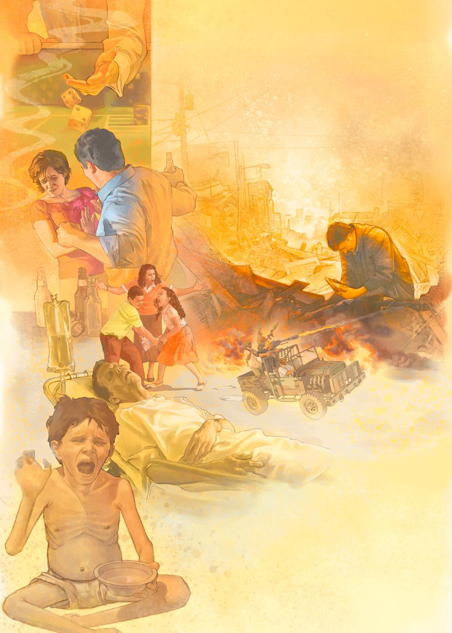 کێشە‌کانی ڕۆژانی دوایی ئە‌وانە‌ن بۆ نموونە:‏ قومار،‏ جە‌نگ،‏ نە‌خۆشی،‏ قات‌و قوڕی،‏ گوێڕایە‌ڵی دایک‌و باوک نە‌بوون و تندوتیژی لە خێزاندا