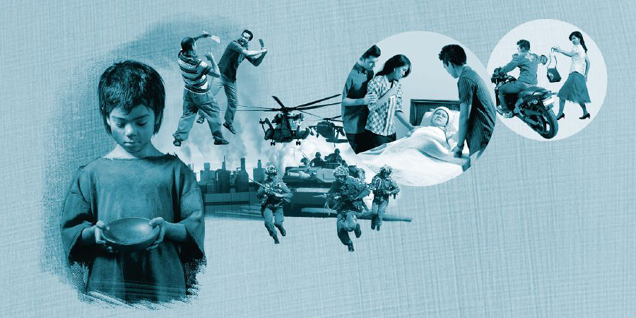 کێشە‌کانی ئە‌م سە‌ردە‌مە کە تووشی دە‌بین وە‌کو یاساشکێنی،‏ کوشتن،‏ نە‌خۆشی،‏جە‌نگ،‏ شە‌ڕ،‏ توندوتیژیی و برسیە‌تی