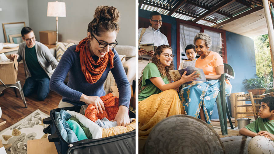 Hmanthlak langhtermi: Nuva tuahkhat cu a herh deuhnak hmun ah rian an ṭuan khawh nakhnga nunning sawhsawh tein an nung. 1. Nuva hna nih kuang le suitcase ah an thil pawl an sanh lio. 2. Mah nuva hna cu ramdang ah rian an ṭuan i lohmun ah an kal lio. A nupi nih brochure hmangin nu pakhat phung a chimh lio.