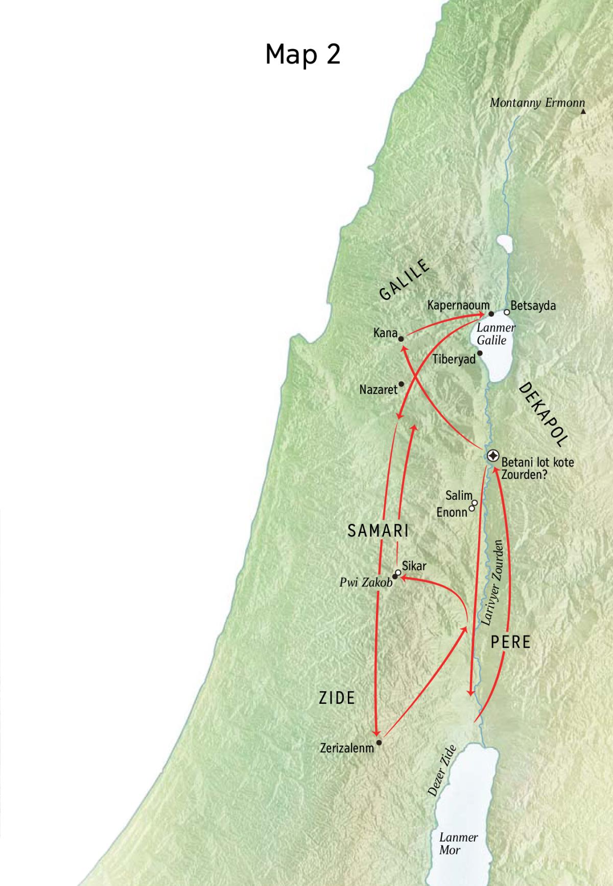 Map bann landrwa ki annan pour fer avek lavi Zezi ki osi montre Larivyer Zourden ek Zide