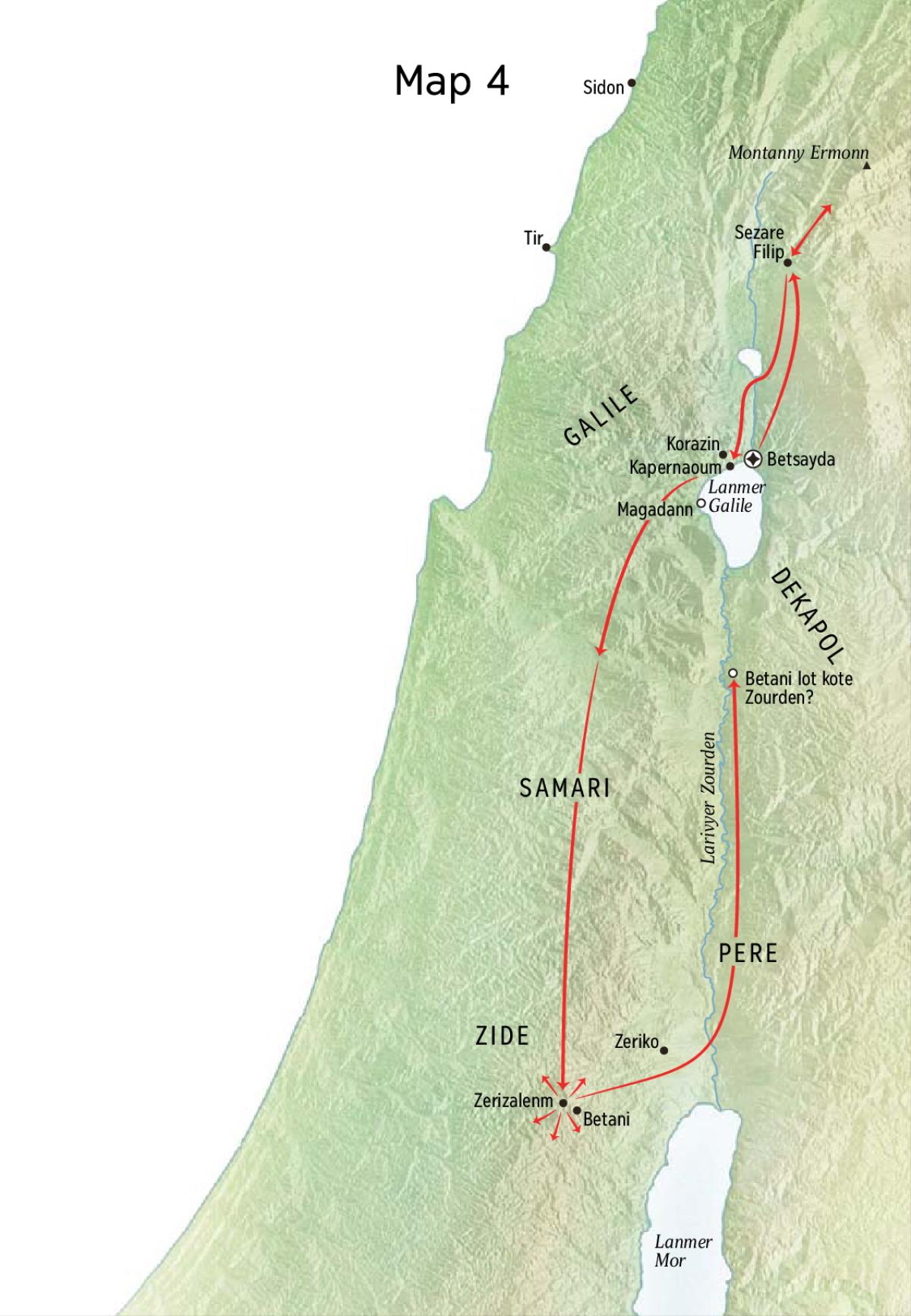 Map ki montre minister Zezi Zide e kot i ti pase Zerizalenm, Betani, Betsayda, Sezare Filip