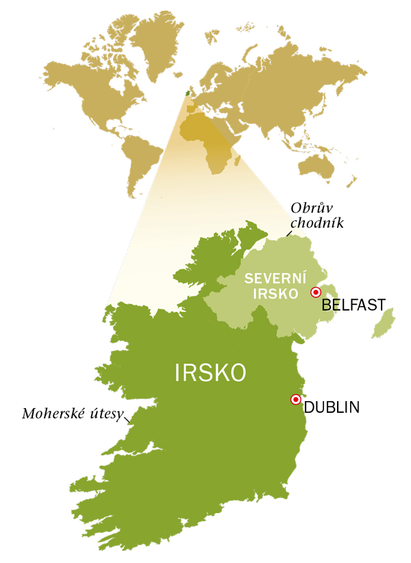 Mapa Irska a Severního Irska