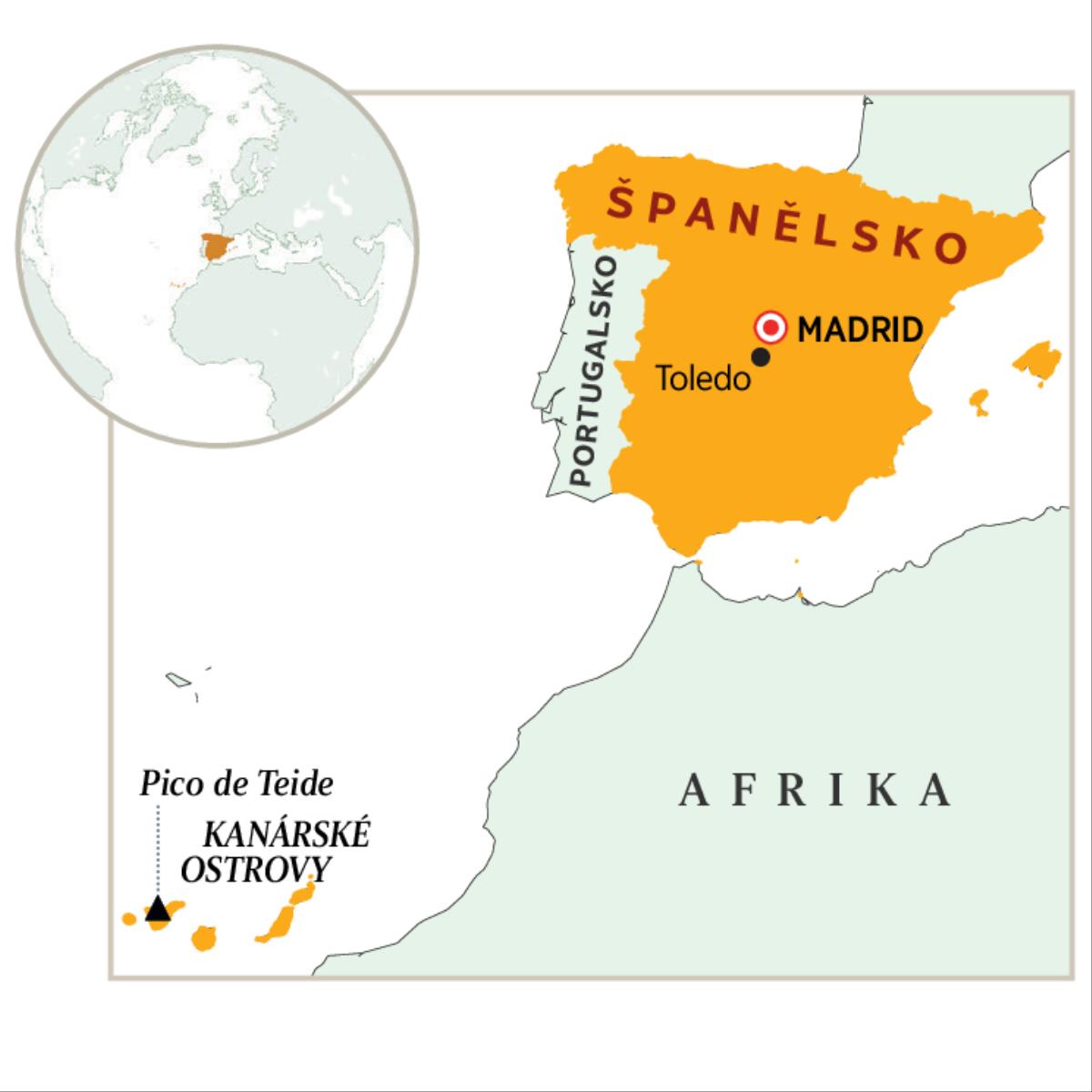 Mapa s vyznačeným Španělskem