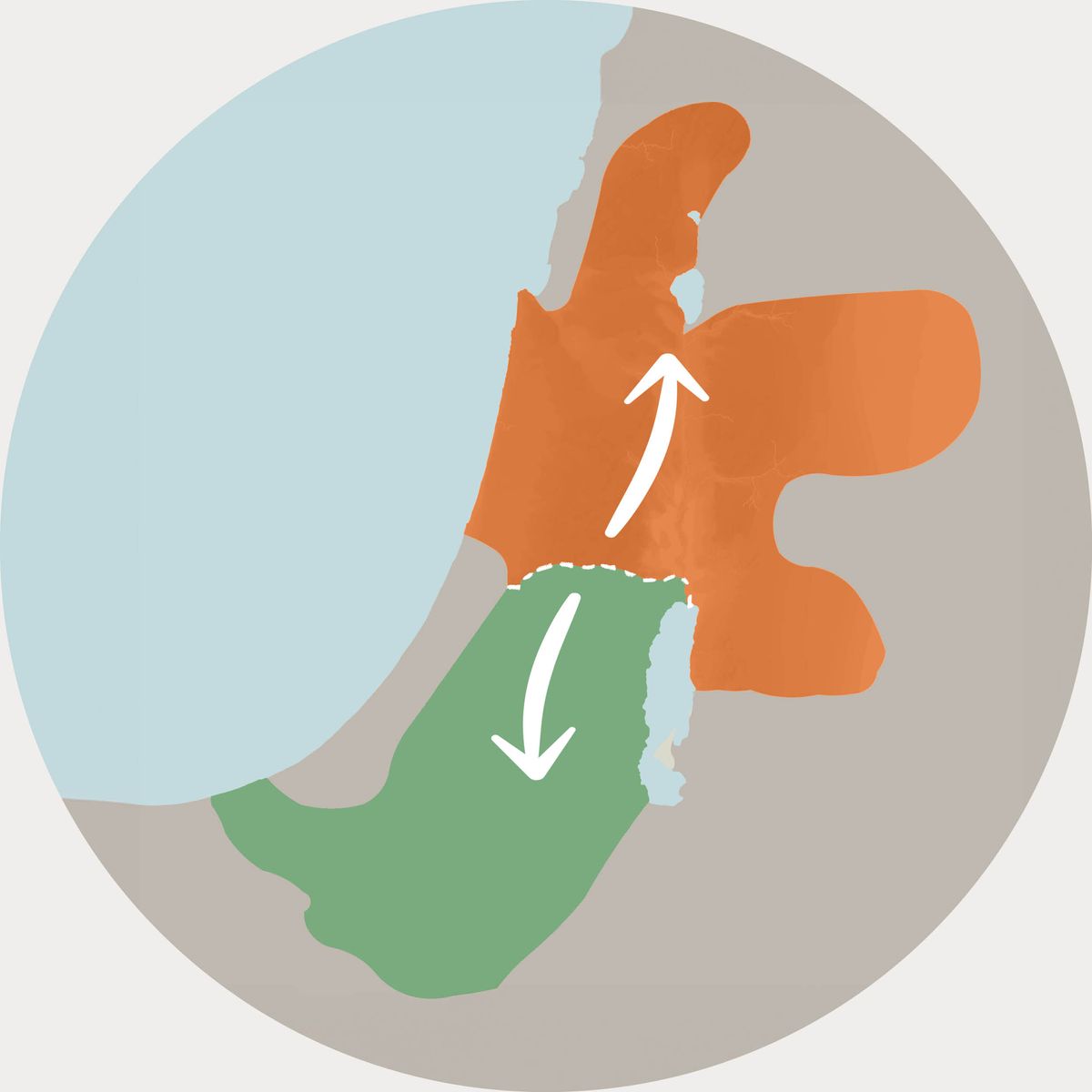 Mapa Izraele, na které je vidět rozdělení na severní a jižní království.