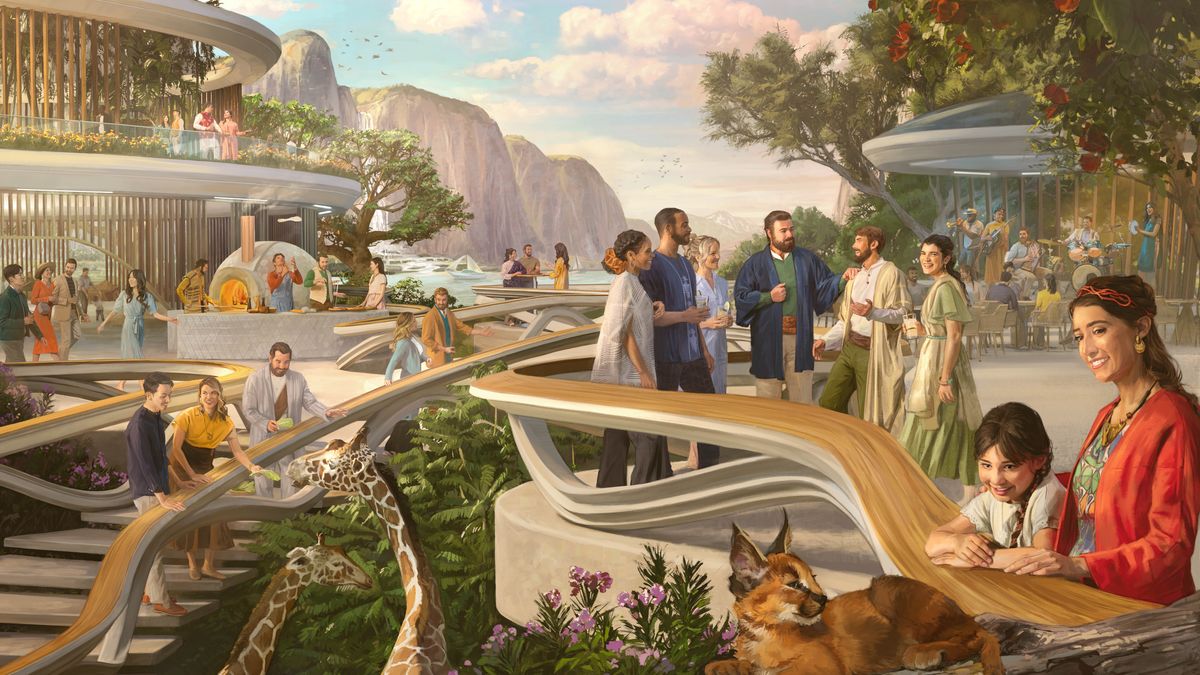 Bratři, sestry a děti si užívají život v ráji. Někteří krmí žirafy, jiní pozorují karakala, dělají pizzu, povídají si nebo hrají na hudební nástroje.