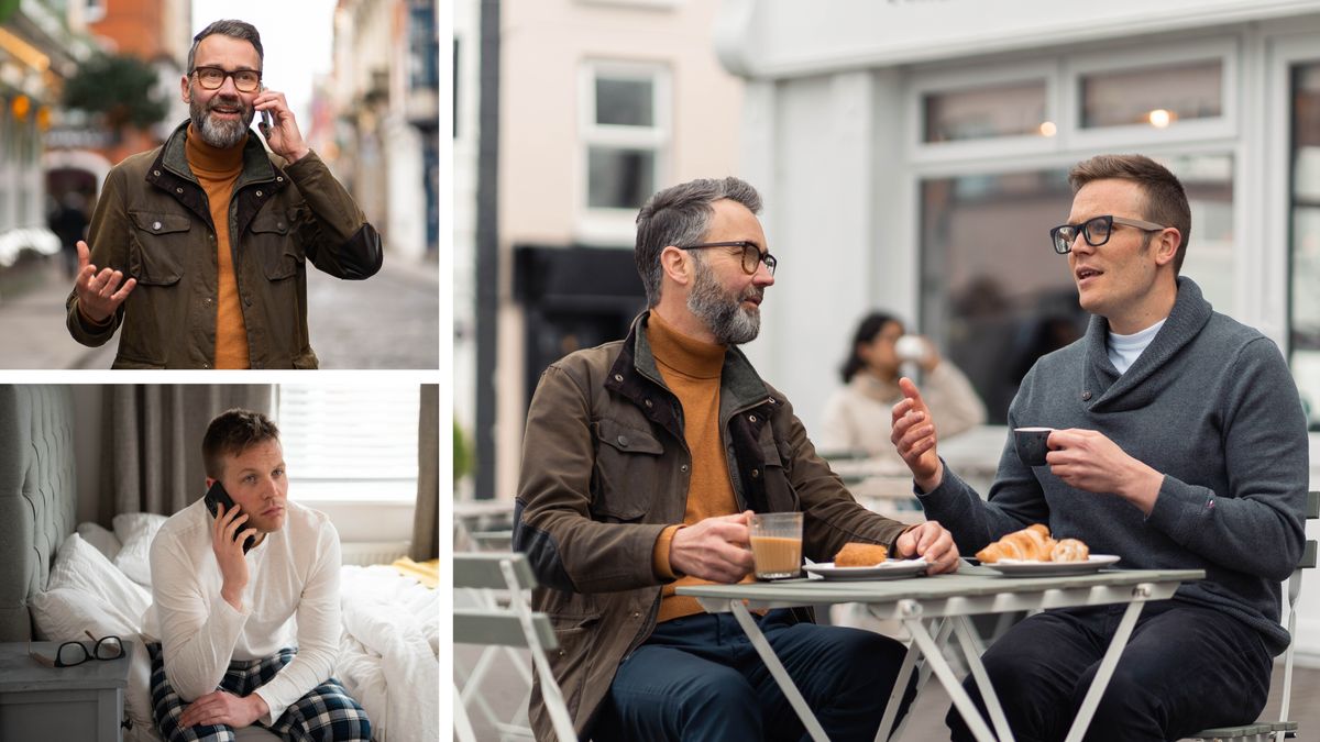 Koláž: Starší bratr povzbuzuje bratra, který se cítí na dně. Koláž je dál rozdělená do dvou samostatných obrázků.