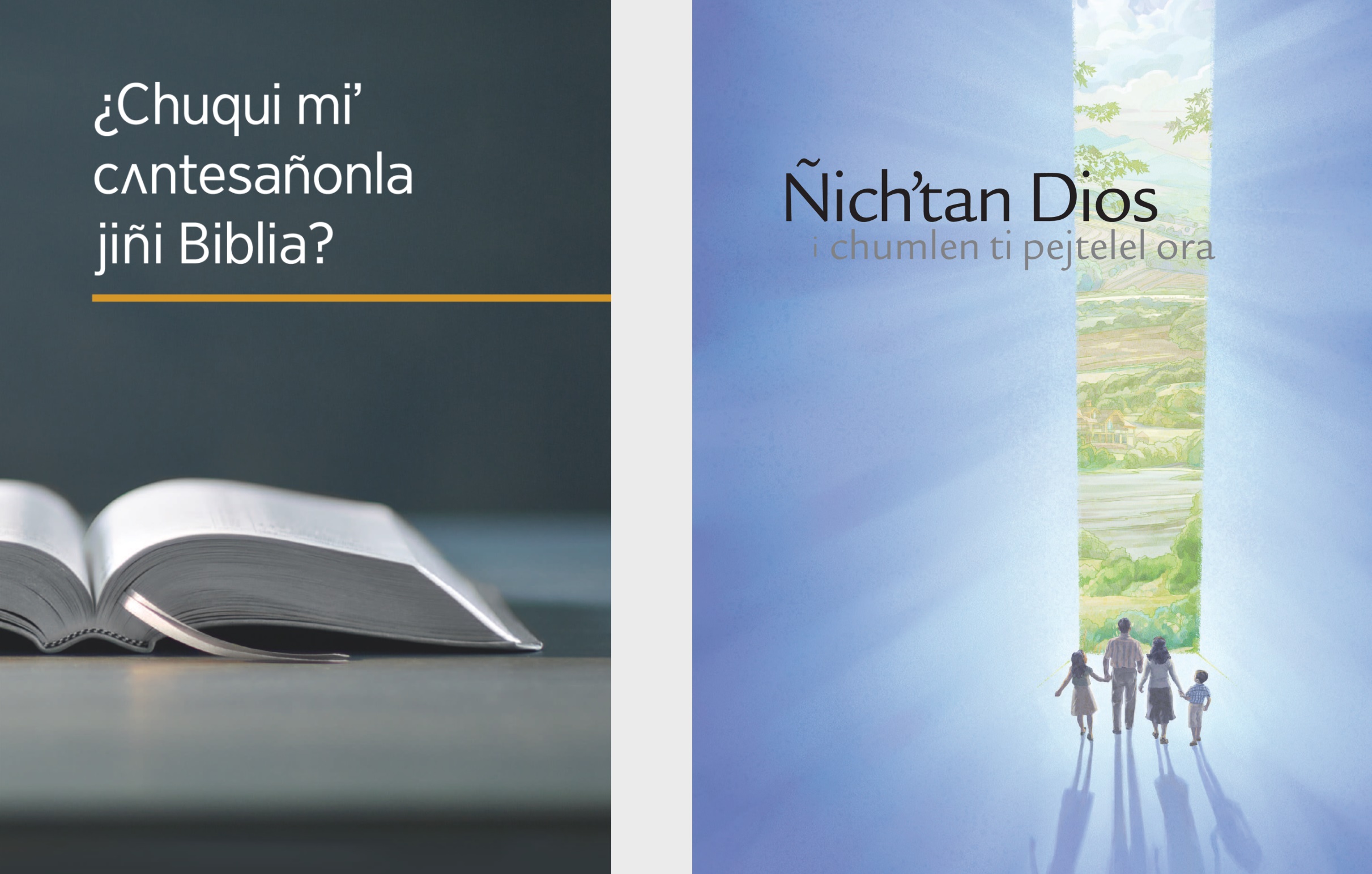 Jiñi libro «¿Chuqui miʼ cʌntesañonla jiñi Biblia?» yicʼot jiñi folleto «Ñichʼtan Dios i chumlen ti pejtelel ora».