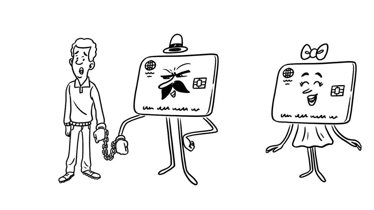 Dibujo chaʼan jiñi video «Wen qʼuele bajcheʼ yom maʼ cʼʌn a taqʼuin». Jiñi alob cʌchʌlix ti jumpʼejl colem tarjeta de crédito i yaʼ tiʼ tʼejl an yambʌ colem tarjeta de crédito woli bʌ i tseʼtan.