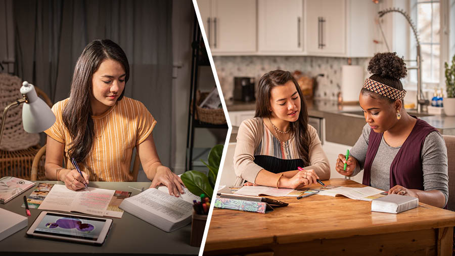 Foto tac: 1. Jiñi hermana miʼ chajpan i bʌ chaʼan mi caj i majlel i yʌcʼ estudio. 2. Ti wiʼil, jiñi hermana miʼ coltan jiñi muʼ bʌ i yʌqʼuen estudio chaʼan miʼ ñaʼtan muʼ bʌ caj i sʌp tiʼ revista.