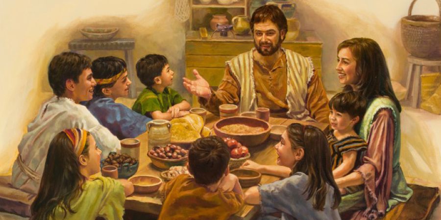 Mair a Joseff gydag Iesu a’i frodyr a chwiorydd