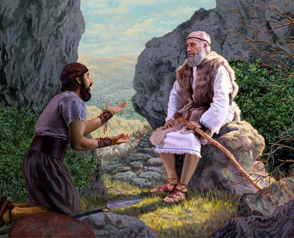 Y capten gostyngedig yn erfyn am drugaredd gan Elias