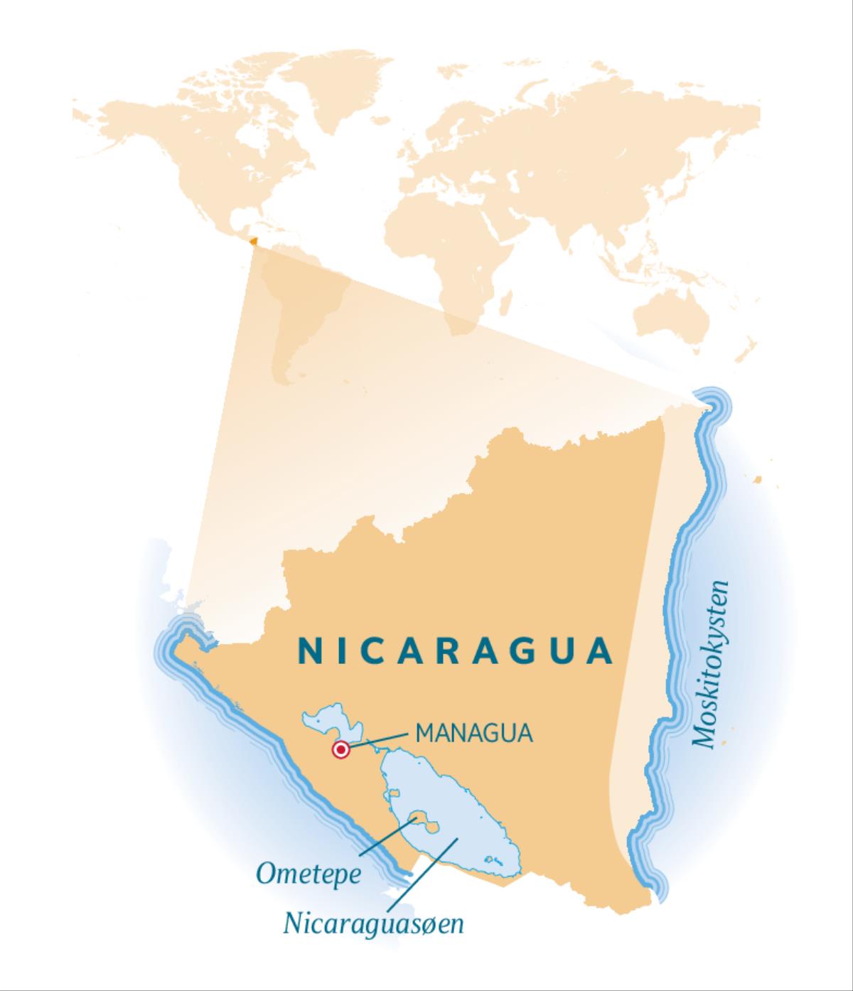 Et kort der viser Nicaragua