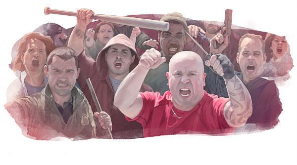 En gruppe vrede mennesker