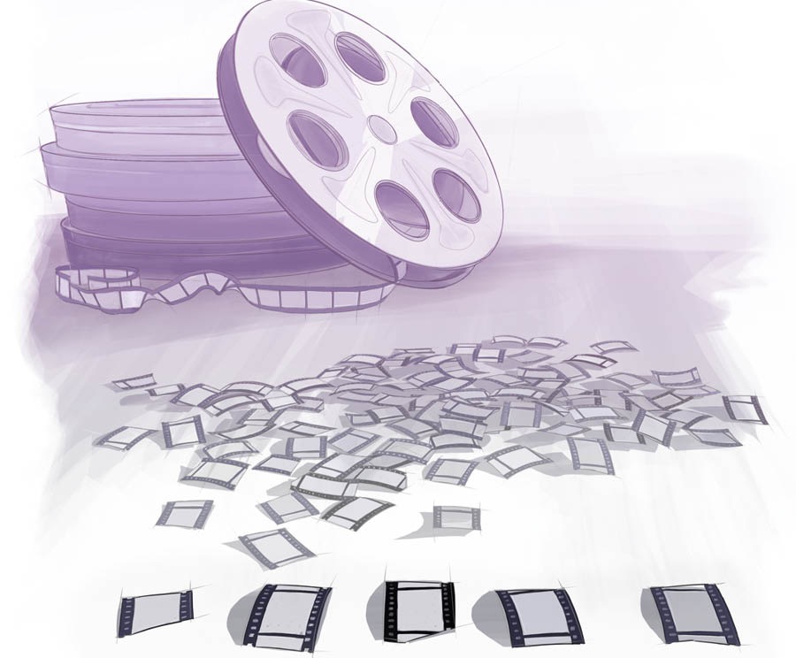En filmspole og nogle billeder fra filmen