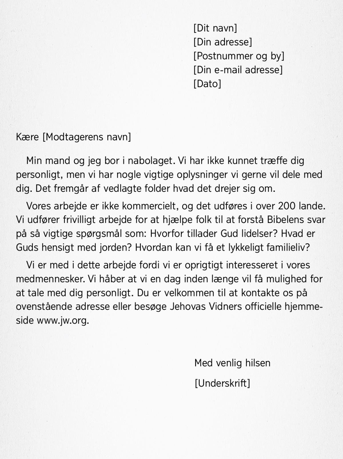 Eksempel på et brev