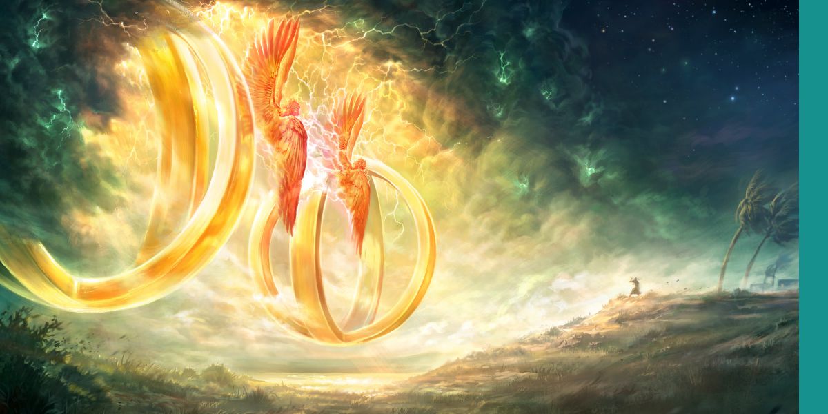 Ezekiel ser Jehovas himmelvogn ankomme i en stormvind.